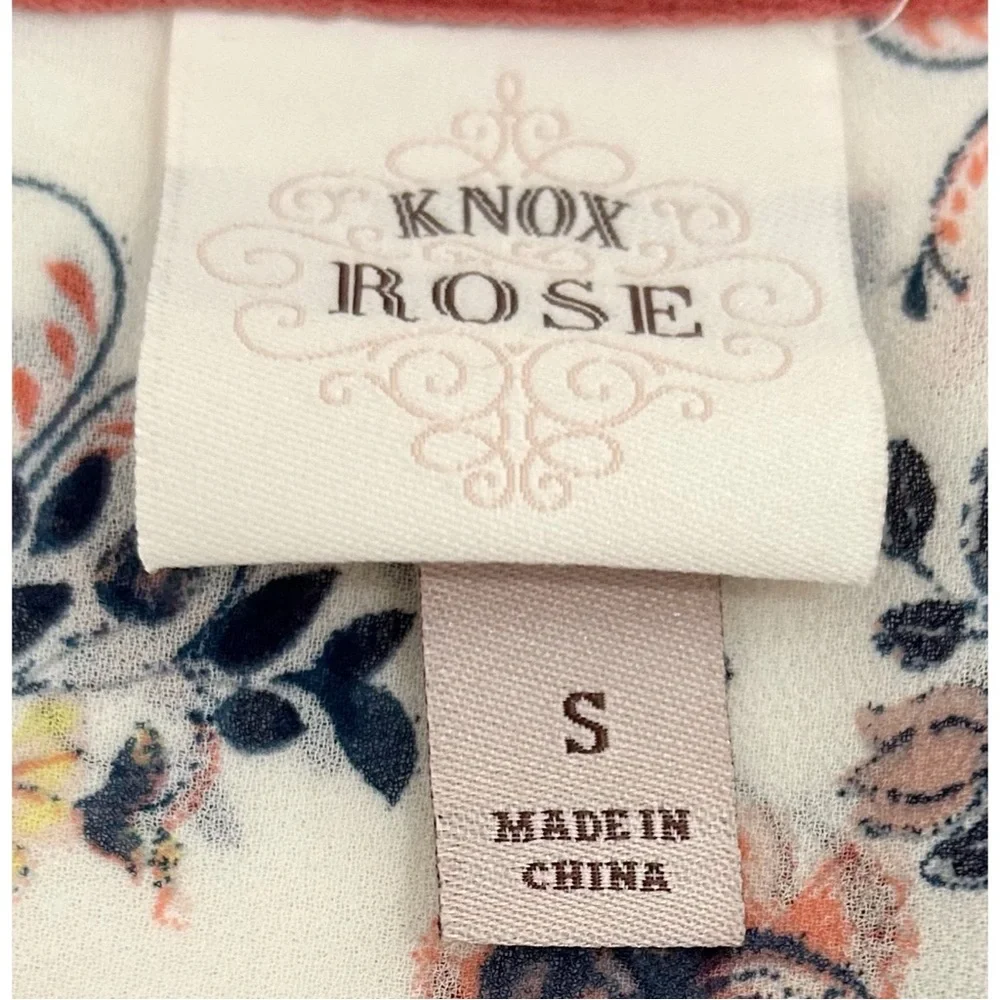 Knox Rose Small White Multicolor Floral Boho Peasant Tie Front Blouse